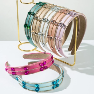 Baroque Luxury Rhinestone Padded Satin Headband Colorful Crystal Hair Hoop For Women Wedding Party Hair Accessories