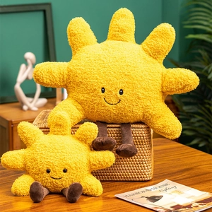 Lächelnde Sonnen-Plüschkissen aus gelbem Teddy-Samt für Heimsofa-Dekoration