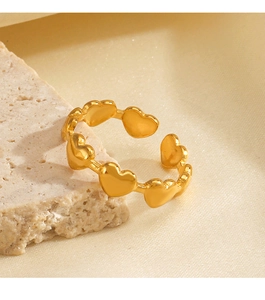 Detailed view of an 18K gold plated open heart ring showcasing smooth metallic luster