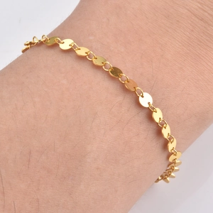 Minimalist S925 sterling silver disk chain bracelet in gold finish for women