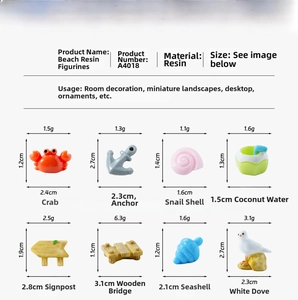 Size chart showing dimensions and weight for mini beach resin micro-landscape ornaments