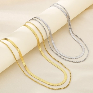 Colliers double épaisseur en acier titane or 18k et argent avec chaîne serpent