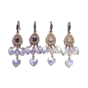 Vintage palace style crystal heart drop earrings in purple and iridescent tones