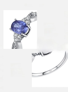 Macro shot of S925 sterling silver mermaid tail ring with tanzanite blue zircon