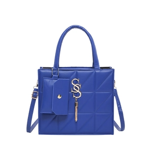 Royal blue quilted handbag with S-logo and mini envelope pouch in a minimalist design