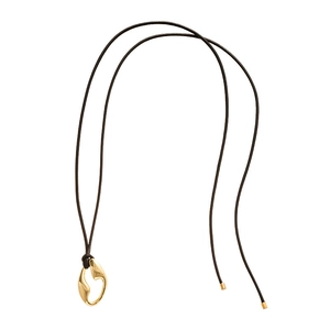 Minimalist gold irregular geometric pendant on a black cord necklace for women
