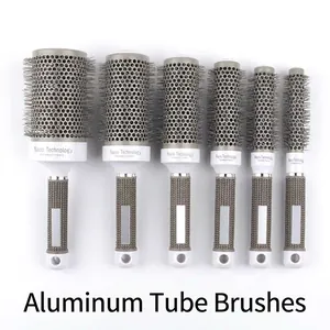 Professional nano ceramic ionic hair brush set with thermal aluminum barrel and grey handle