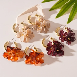 Boucles D Oreilles Créoles Florales Avec Pétales En Acrylique Et Tige En Argent Sterling 925 Style Rétro