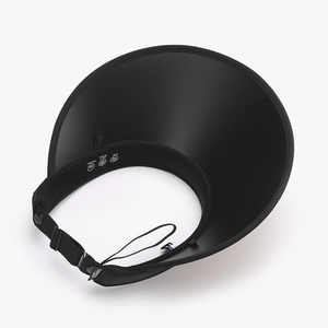 Women's black straw visor UPF50+ anti-UV sun hat with wide brim and adjustable strap