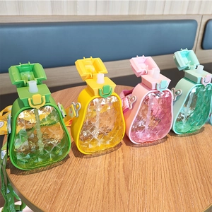 Creative pineapple shaped children's plastic water bottles with straws and straps