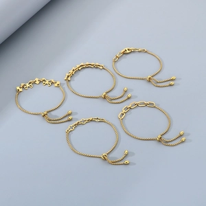 Adjustable gold-plated stainless steel chain bracelets with bow and cross charms