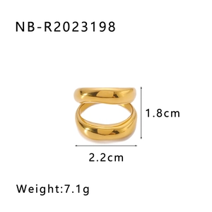 Detail view of 18K gold plated double layer ring showing 1.8cm height and 2.2cm width