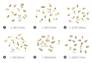 Size chart showing six precision brass pin dimensions for earbud charging contacts