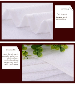 Detail of white cotton towel showing neat reinforced edges and premium looped texture