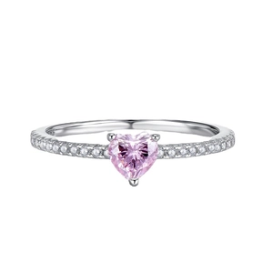 Elegant S925 sterling silver ring with pink heart diamond and micro-pave setting