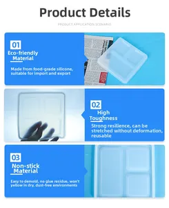Detailed view of translucent 3-compartment silicone mold for DIY resin storage trays