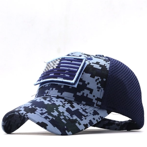 Tactical blue digital camouflage baseball cap with breathable mesh and flag patch