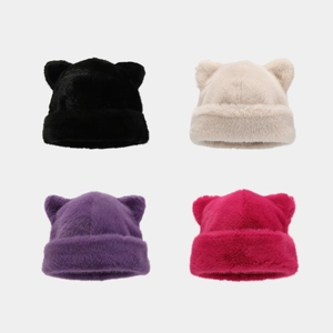 Bonnet En Fausse Fourrure De Vison Oreilles De Chat Peluche Hiver Chaud Duveteux Mode Femme