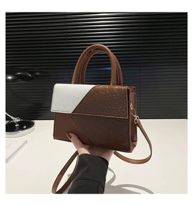 Détail de la texture crocodile marron et du cuir blanc sur un sac à main carré élégant