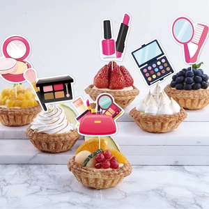 Topper per torta a tema cosmetici con rossetto e specchio per festa di compleanno