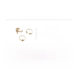 Three-piece gold alloy ring set featuring star shapes with dimensions and 10g weight details