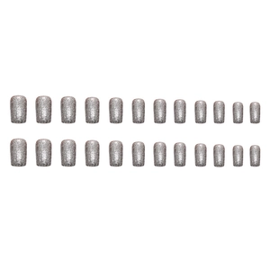 Faux ongles carrés pailletés argentés ensemble de 24 pièces de tailles variées