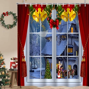 Christmas Shower Curtain Waterproof Polyester 3D Digital Printed Festive Bathroom Decor With Hooks Santa Reindeer Tree Patterns