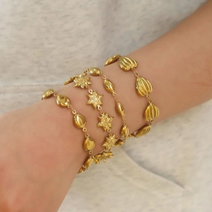 Minimalist gold titanium steel multi-layer bracelet set with star and heart charms