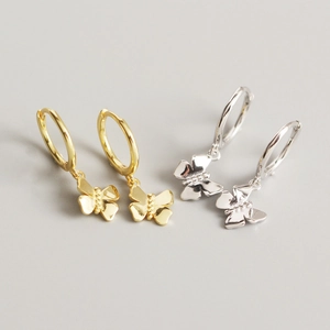 925 Sterling Silver Butterfly Huggie Hoop Earrings Minimalist Animal Pendant For Women Elegant Dainty Jewelry