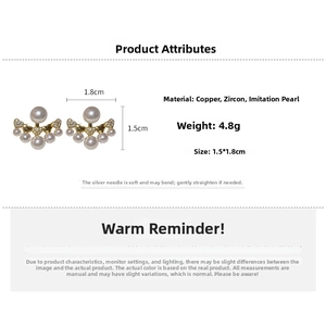 Size chart showing 1.5cm x 1.8cm dimensions for the pearl and zircon heart earrings