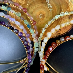 Handmade crown headbands with natural crystal stones and intricate gold wire wrap designs