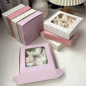 Square Cardboard Gift Box With Transparent PVC Window Floral Patterns For Jewelry Hair Accessories Packing Folding Design