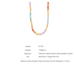 Macro detail of Tianhe stone beaded necklace with 40+7cm titanium steel extension chain
