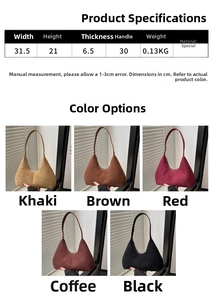 Size chart and dimensions for the minimalist matte retro hobo shoulder bag with five colors