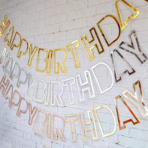 Hollow Out Mirror Letter Happy Birthday Banner Garland Party Hanging Decoration Glitter Paper Birthday Party Supplies