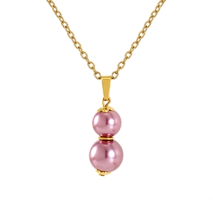 18k gold plated stainless steel necklace featuring a trendy double pink pearl gourd pendant