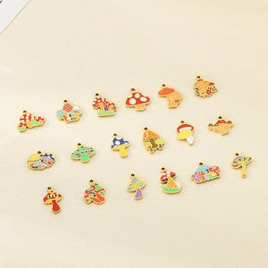Set of 17 colorful mushroom charms in gold stainless steel for DIY jewelry making