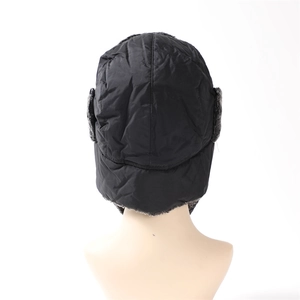 Men's winter aviator trapper hat with black windproof shell and plush fleece ear flaps