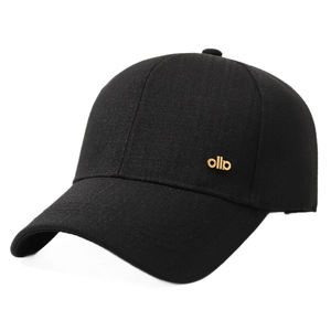 Classic black baseball cap with golden ollp logo and subtle vertical striped texture