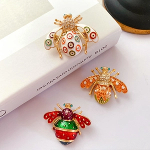 Vintage baroque insect bee brooches with enamel glaze and rhinestones in three styles