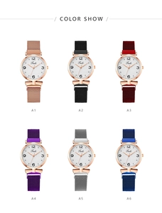 Selection of six colorful Milanese magnetic mesh band watches with textured dials