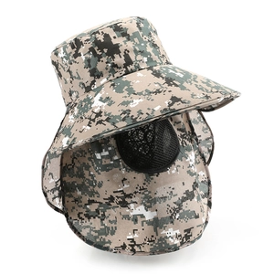Outdoor camouflage sun hat with a wide brim, full face cover and neck protection