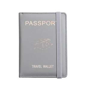 Grey PU leather passport holder with RFID blocking and rose gold foil plane design