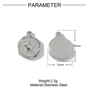 Macro view of stainless steel star pendant with dimensions 15mm by 12mm