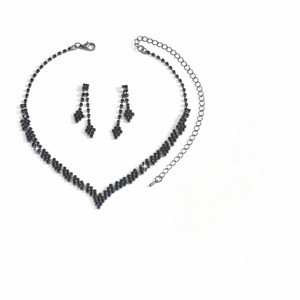 Elegant black rhinestone necklace and water-drop earring set for wedding party