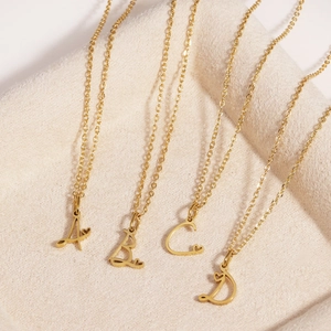 Initial Letter Pendant Necklace Heart Pattern Stainless Steel Gold Plated Minimalist Elegant Jewelry For Women