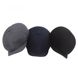 Classic wool octagonal newsboy caps for men in dark grey, navy blue, and black colors
