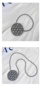 Detailed view of silver beaded crossbody bag with dual-purpose chain straps