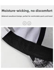 Detail view of the wide sweatband and graffiti print lining inside the baseball cap