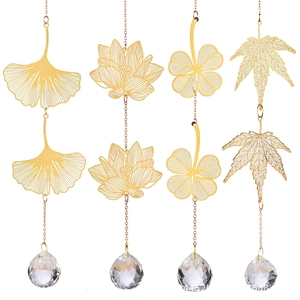 Crystal Suncatcher Prism Hanging Ornament Metal Alloy Leaf Lotus Clover Rainbow Maker Garden Window Decor